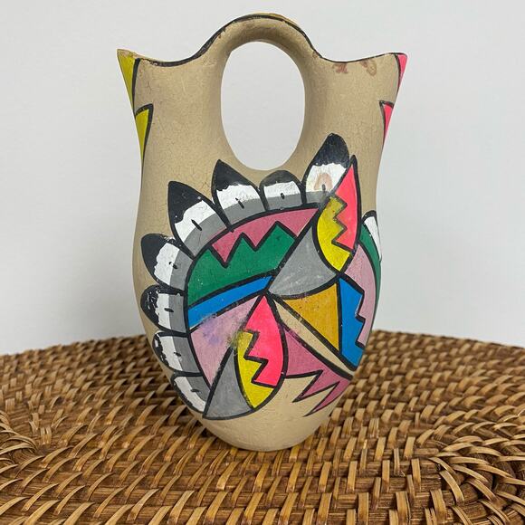 Vintage Mexican Souvenir 6" Colorful Painted Artisan Vase - Picture 6 of 8